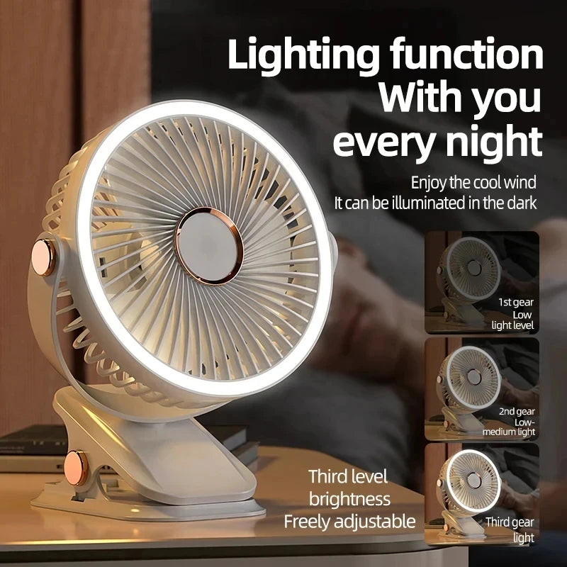 Xiaomi Portable Desktop Fan 3 Wind Speed Quiet Rechargeable Clip-on Air Circulator Wireless Hung Fan With LED Light Camping Home