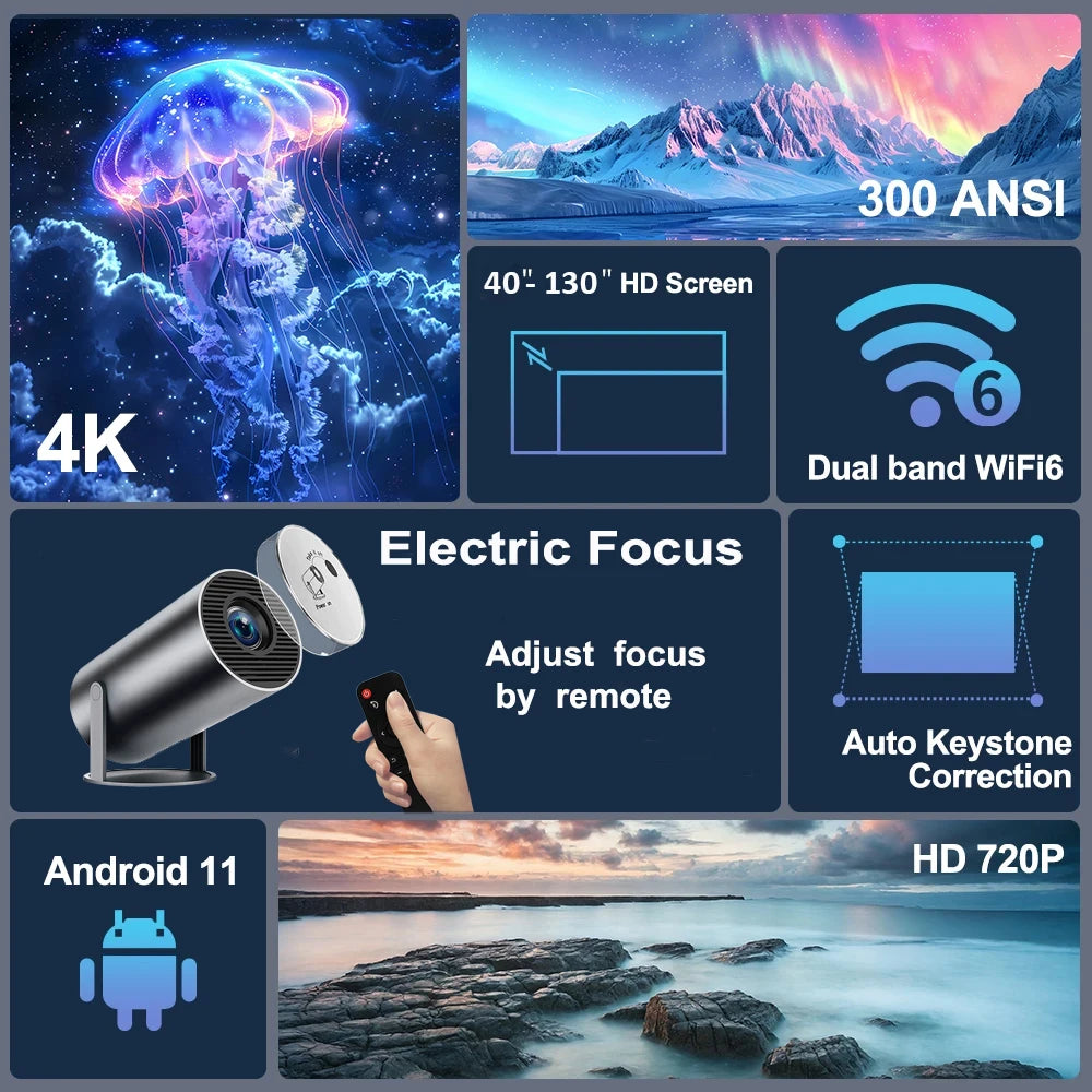 DITONG hy300 pro new Projector 4K Android Wifi 1080P 1280*720P HD Home Cinema Outdoor portable Video movies led mini Projetor