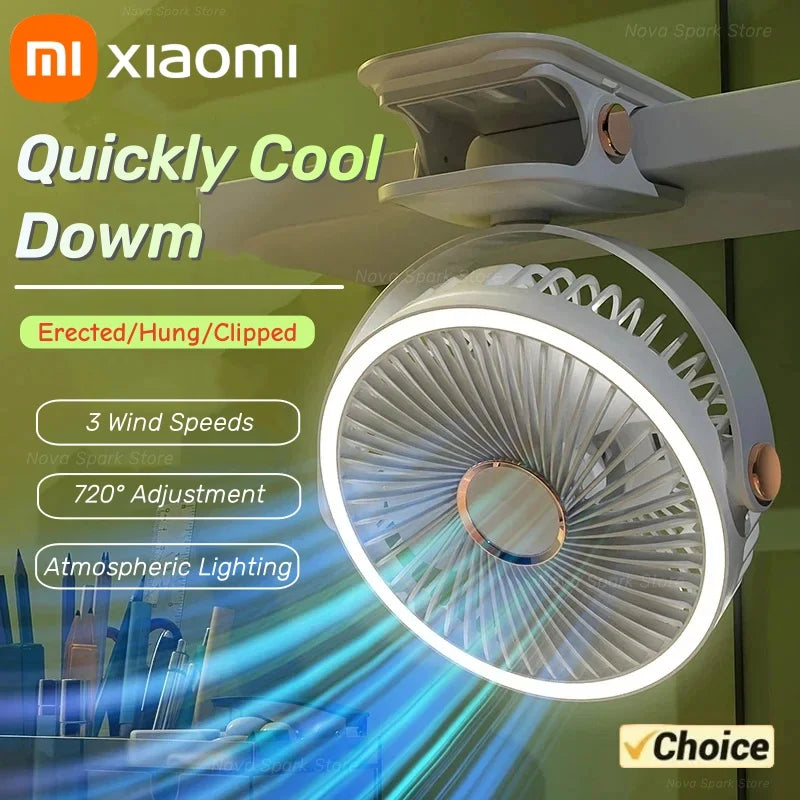 Xiaomi Portable Desktop Fan 3 Wind Speed Quiet Rechargeable Clip-on Air Circulator Wireless Hung Fan With LED Light Camping Home