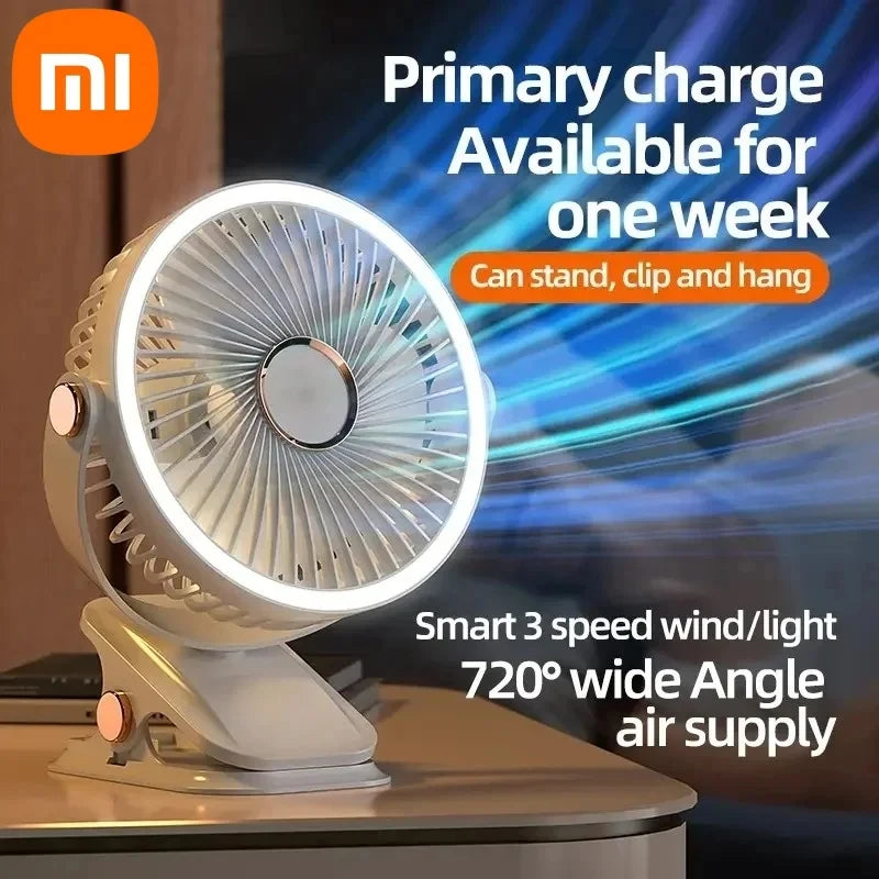 Xiaomi Portable Desktop Fan 3 Wind Speed Quiet Rechargeable Clip-on Air Circulator Wireless Hung Fan With LED Light Camping Home